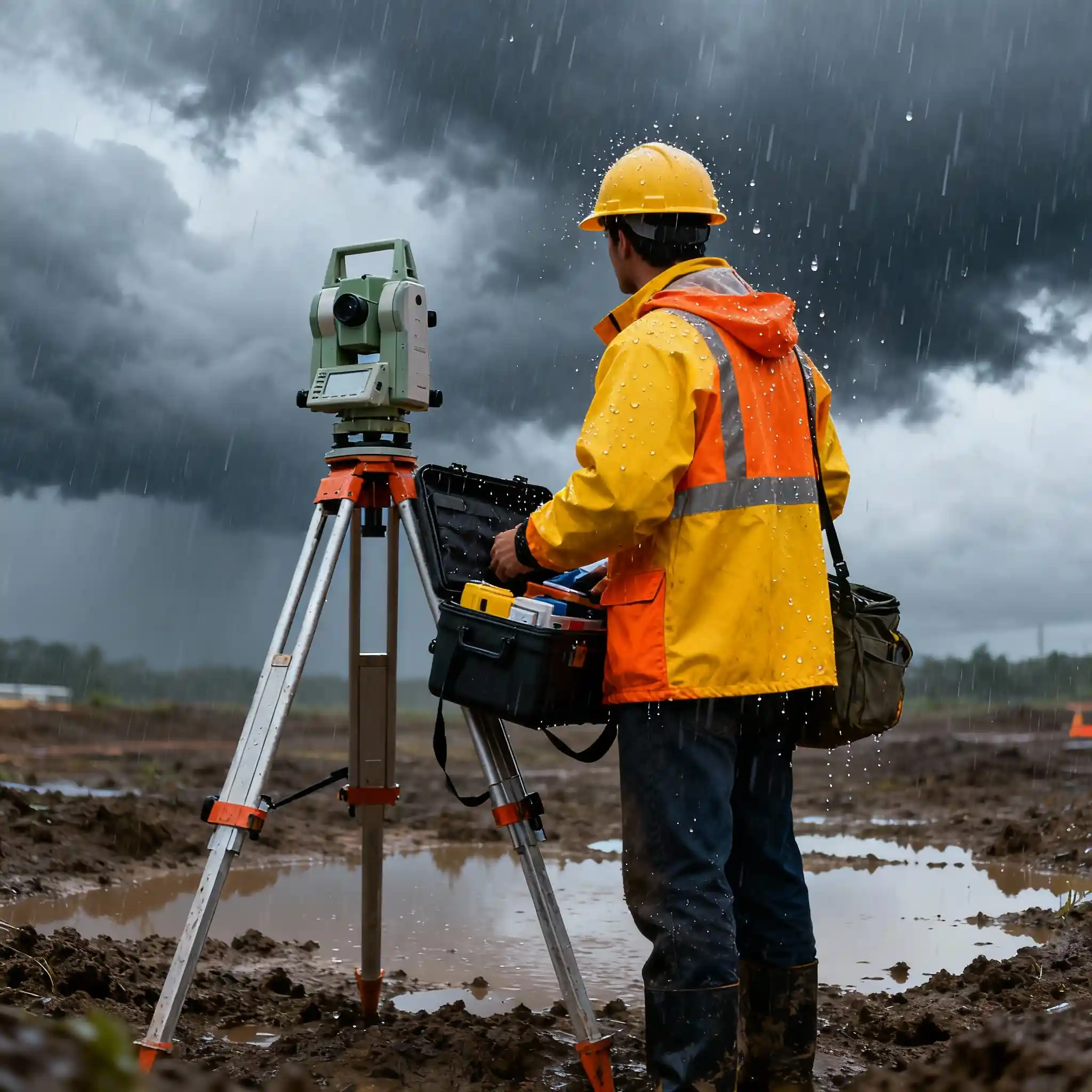 Surveyor in Rain