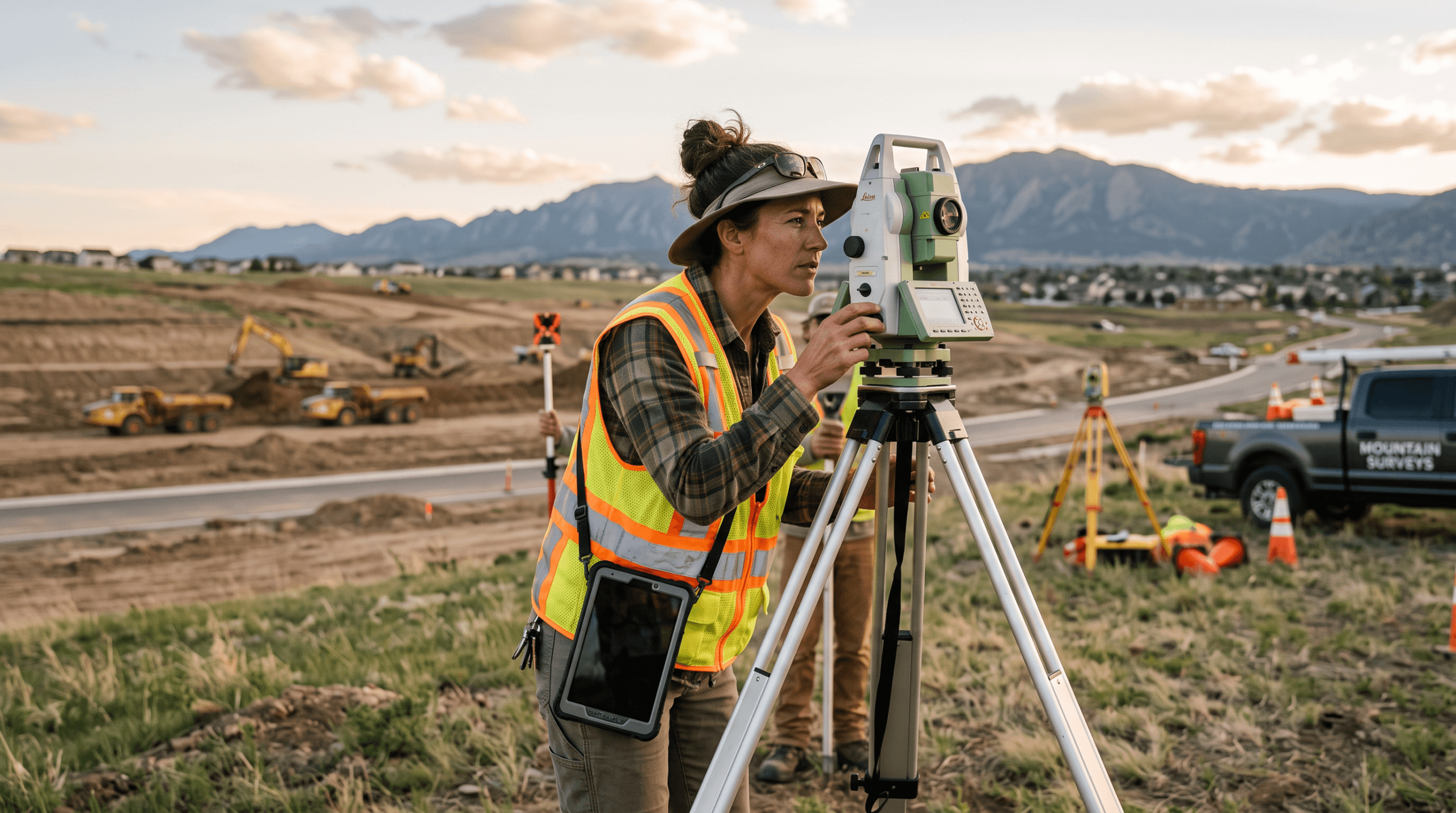 Land surveyor measuring elevations